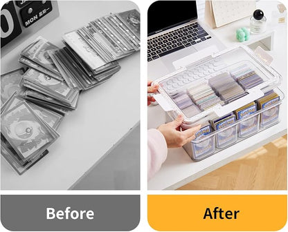 Portable Card storage box with 12 Removable Containers,Storage Box with lid for 2000+ Cards Fits for Standard Cards, TCG, PTG and Sport Cards, with 10 Soft Sleeves(clear,1pack)