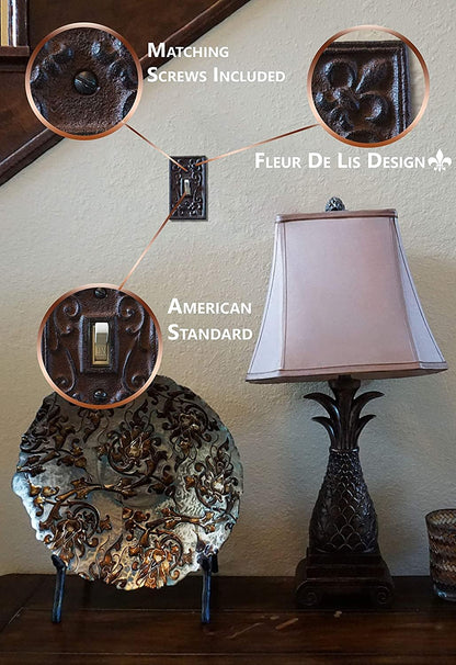 Lulu Decor, Fleur De Lis Cast Iron Switch Plate in antique rustic brown finish, perfect for any room or office space.