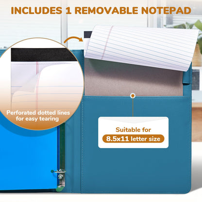JoyCat 3 Ring Binder Clipboard with Storage,12.4"x10.2"Magnetic Clipboard Folder with 5 Expandable Folders,Refillable Lined Notepad (11" x 8.5"),Ideal for School Office Nursing(Dark Blue)