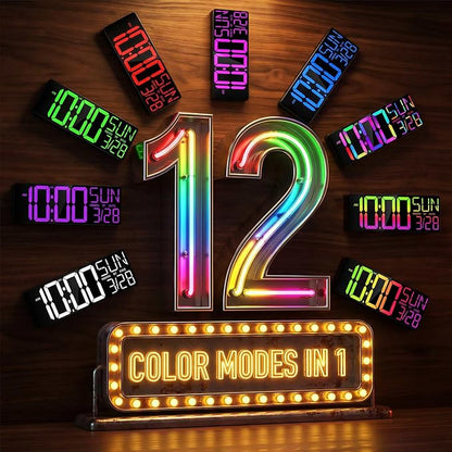 JALL 18" Large Digital Wall Clock with RGB Lights & Remote, Digital Clock with Bluetooth Sync & DST, Wall Clock with Temperature & Seconds Display, Clocks for Living Room, Seniors (Black)