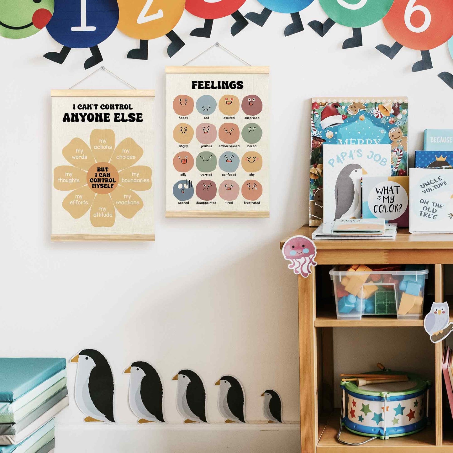 TLESKE Mental Health Feelings Emotions Chart Poster Hanger Frame for Toddler Kid Classroom Set of 2, Homeschool Wall Art Decor for Nursery Playroom, Preschool Prek Learning Educational Poster, 12x16