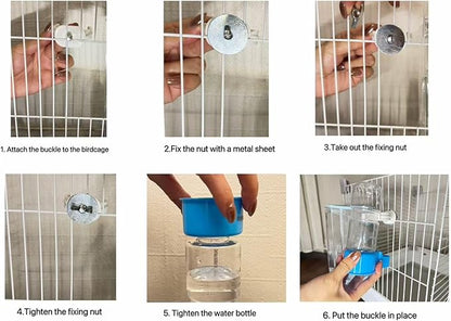 Automatic No Mess Bird Cage Feeder and Water Dispenser Set for Parakeet Cockatiel Parrot Lovebird, 2 in 1 Cage Hanging Food Bowl for Small Birds, No Spill Bird Feeder Container