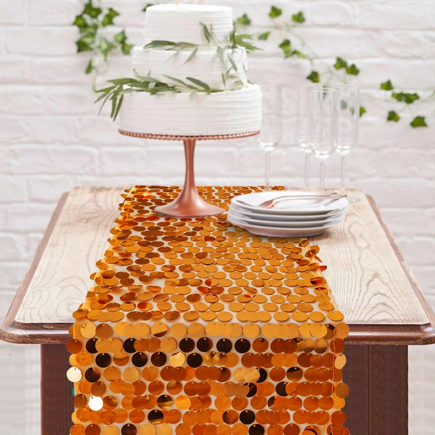 Yblut 12 x 108 Inch Orange Sequin Table Runner Glitter Rectangle Big Sequin Table Runner for Wedding Party Birthday Christmas Halloween Decoration (1 Pack)