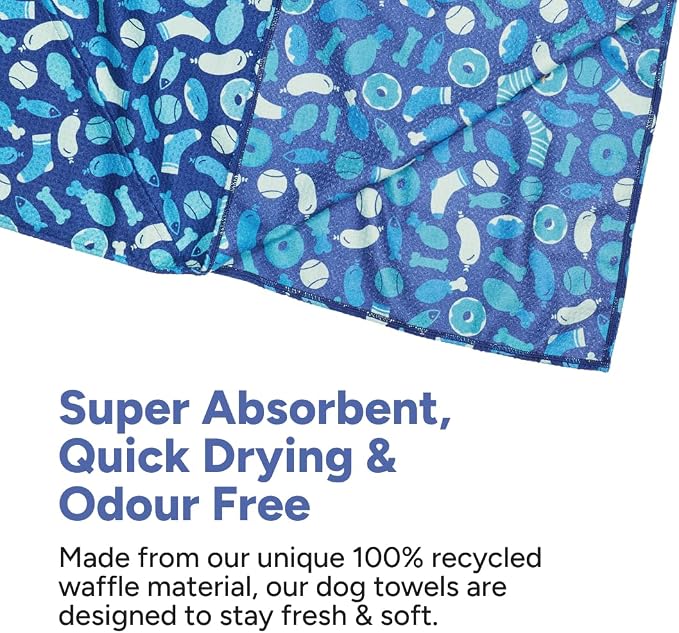 Dock & Bay Pet Towel - Super Absorbent & Quick Drying Dog Towels with Bag - 100% Recycled - A Dogs Dinner, Medium (90x50cm, 35x19)