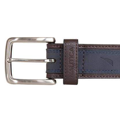 Nautica Men's Casual Leather Belt | Everyday | Classic | Pants | Jeans | Khakis | Chinos | Metal Buckle, Casual Overlay - Navy, 44 Inches
