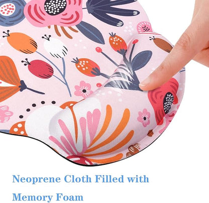 WAVEYU Ergonomic Mouse Pad with Wrist Support for Women Girls, Cute Pretty Mouse Mat Non-Slip Rubber Base Mousepad for Desk Laptop Gaming Working Computers Easy Typing & Pain Relief, Pink Flower