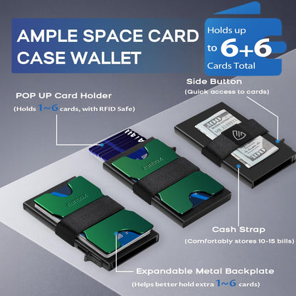 RUNBOX Slim Card Holder Wallet for Men, Minimalist RFID Blocking Wallet with Pop-Up Function, Ultra-Thin Design, Metal Business Card Cases holds 6+6 Cards, Gifts for Men, Men's Accessories