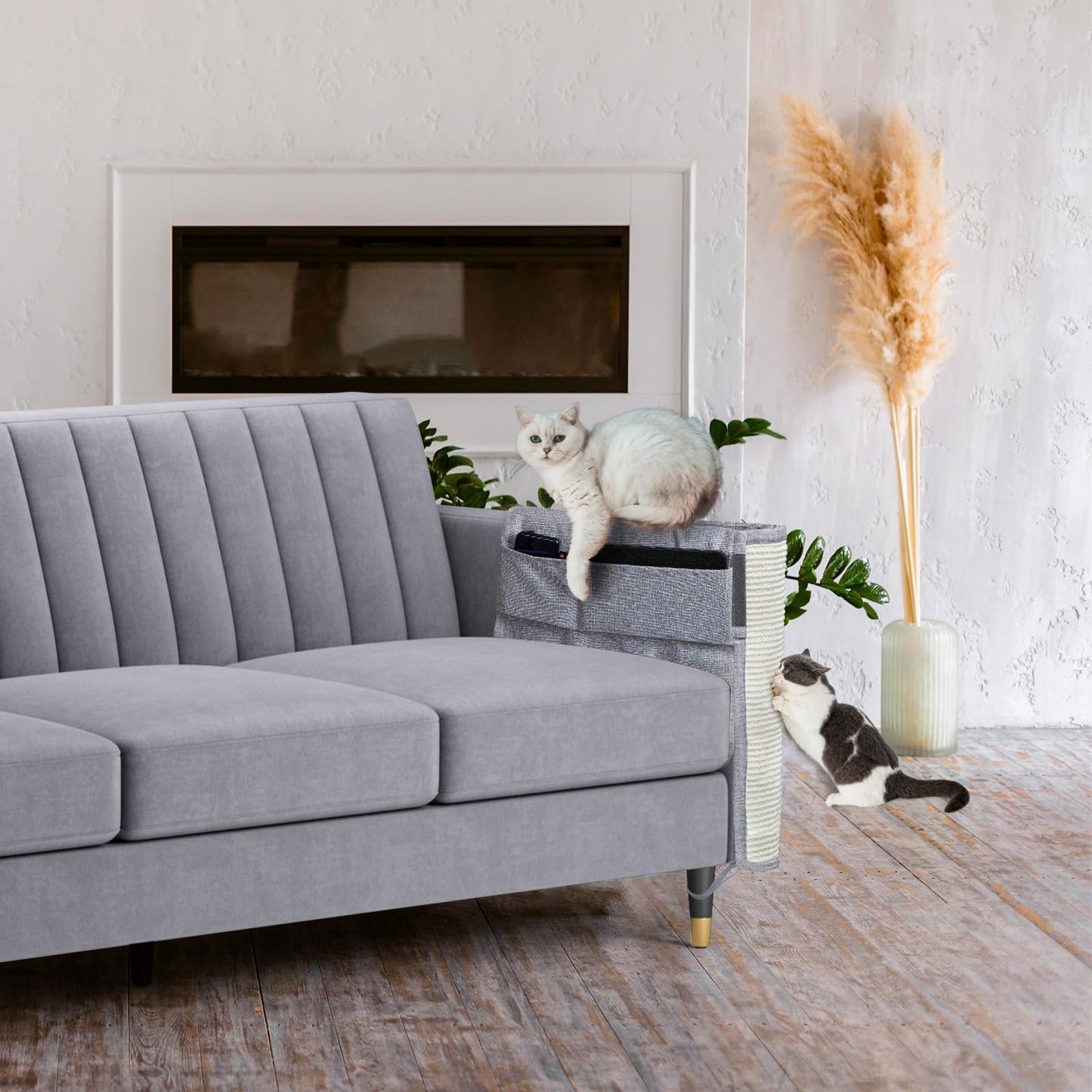 Upgraded Cat Scratch Furniture Protector,Cat Scratch Sofa Arm Sheild with Large Size Natural Sisal for Protecting Couch Sofa Chair Furniture (Light Grey, Left Hand)