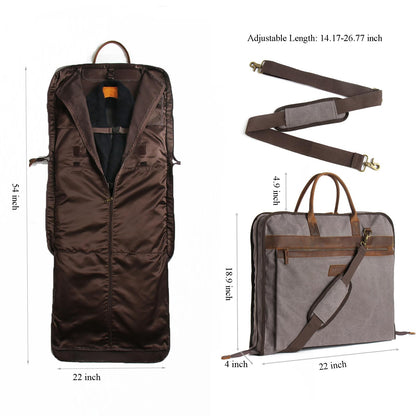 TRITOUR Garment Bags for Travel Leather canvas Suit Bag with Extended Design Computer Compartment