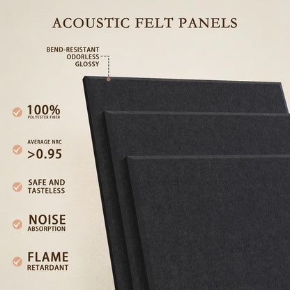 JBER Large Felt Bulletin Board 48"x36" - 12 Pack Felt Wall Tiles, Cork Board Alternative to Use in Office & Home Decor, Classroom Decor, Vision Board to Display Your Photos(Black)