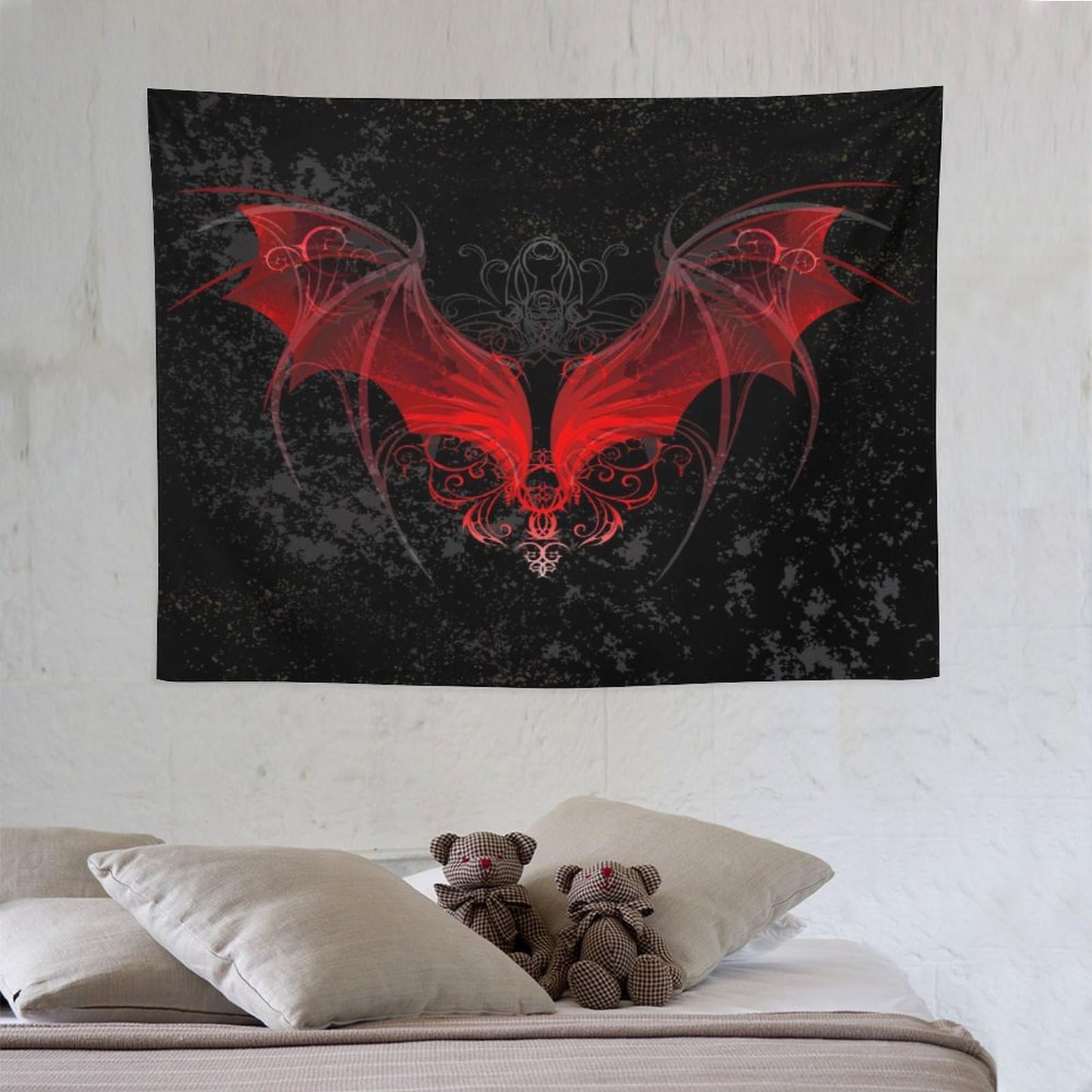 HZOHNAGO Gothic Tapestry Retro Red Bat Pattern Printed Wall Tapestry Wall Hanging for Bedroom Living Room Dorm 40" W x 30" H
