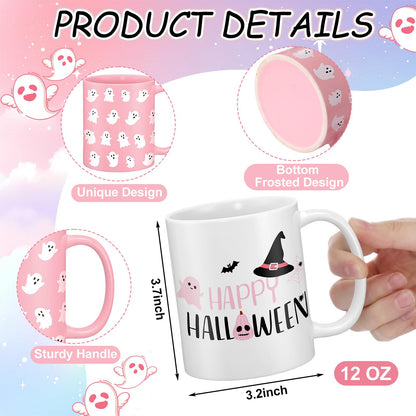 Didaey 6 Pcs Pink Halloween Mugs Cute Ghost Coffee Mug 12 oz Pink Ghostface Ceramic Cup for Girly Halloween Birthday Gifts