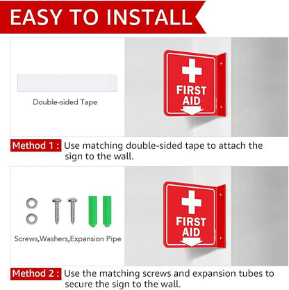 GicnKeuz First Aid Sign, 6" x 6" First Aid with Cross Symbol, Two-Sided Acrylic L-Sign for Business or Office or Wall Décor, Including Screws, Easy to Install (2 Pack)