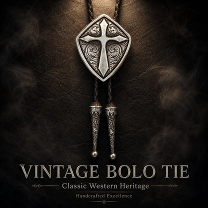 Doitby Vintage Bolo Tie Western Cowboy Cross Bolo Ties Leather Braided Necktie Necklace for Men Women