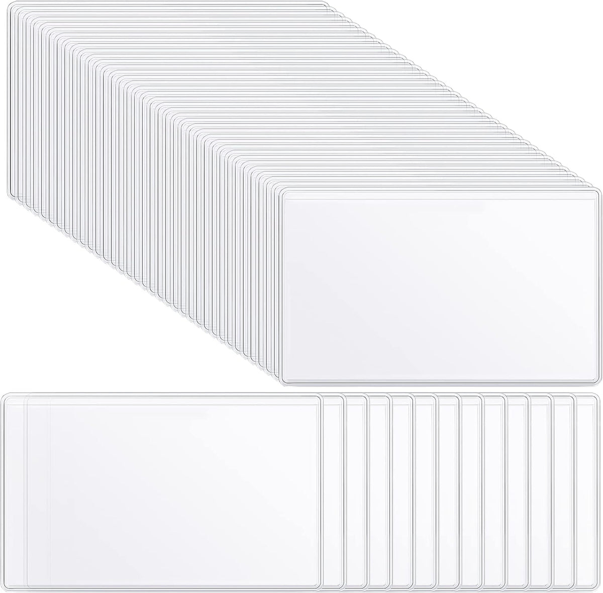 100 Self-adhesive Index Card Pockets Label Pockets sleeves with Top Open for Business Cards, Clear Plastic Sticky Labels Holders for Storage Bins Library Cards, Organizing Totes Shelves(5.28 x 3.65'')