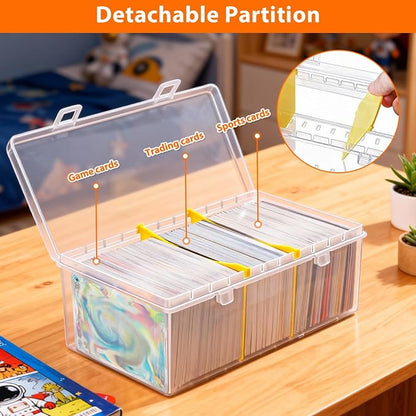 SAMYUCHO Trading Card Storage Box with 2 Dividers for 500 Sports Cards, Plastic Bulk Display Holder Collection Organizer Cases Container Fit for Baseball Football Playing Magic Cards 1 Pcs