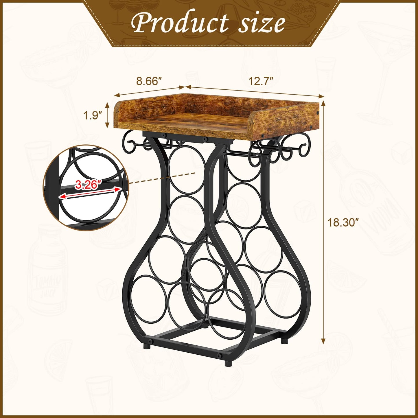 X-cosrack Wine Racks Countertop, Small Wine Rack with Wine Glass Holder, Mini Countertop Wine Rack with Tabletop Wine Storage Cabinet Shelf for Kitchen Pantry Home Bar