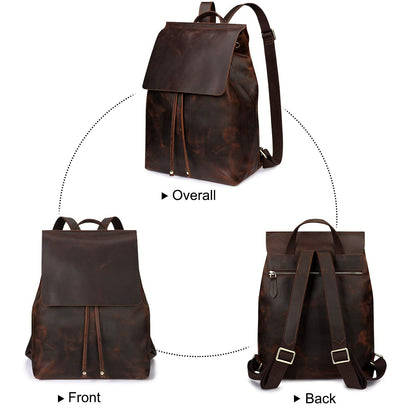 S-ZONE Women Genuine Leather Backpack Purses Fashion Rucksack Travel Daypack with Luggage Sleeve