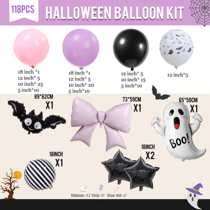 Halloween Little Boo Balloon Arch Kit Pink Purple Balloons with Cute Ghost Balloons Little Boo star bow balloons for Baby Shower Birthday Party Halloween Party Decoration