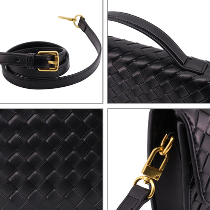 Hoochie Masa Woven Clutch Purse for Women Designer Shoulder Handbag Leather Crossbody Evening Bag with Detachable Chain (Gold)