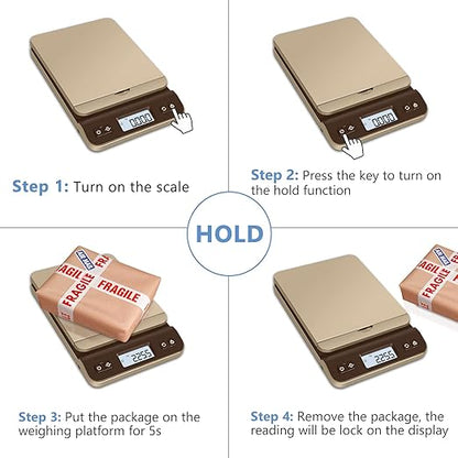 QP Digital Shipping Postal Scale, 86lb/0.1oz Accuracy Postage Scale with Hold/Tare Function, LCD Display, Flip-up Holder Package Scale, UPS Postal Scale for Packages, Battery & Tape Measure Included