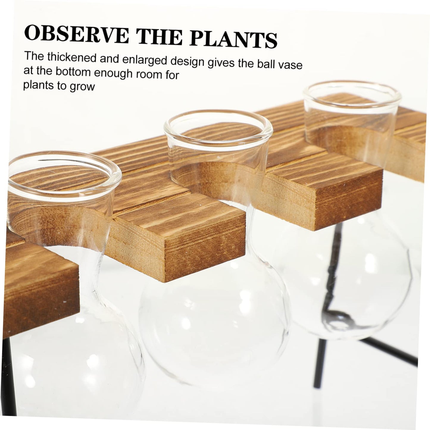 TINEASUR Plant Stands Indoor Glass Vase Wooden Rack Hydroponic Bottle Plant Terrarium Desktop Planter Bottle Home Planting Vase