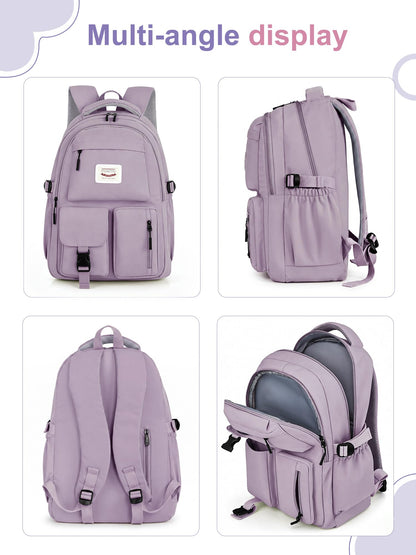 FIORETTO School Backpack for Teen Girls & Women with Compartment, Lightweight School Bag Bookbag with Multiple Pockets, Ideal for Middle High School, College, Travel, Purple 25L