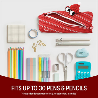 ZIPIT Monster Pencil Case for Kids, One Long Zipper Pencil Pouch, Gift-Ready Stationery Bag for Boys & Girls, Red