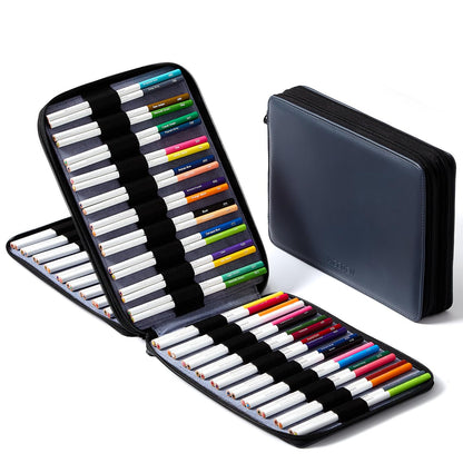 MEEDEN Pencil Marker Organizer Case: Premium PU Leather Zipper Pouch Lined with Silky Velvet - Large Capacity Pen Bag Supplies for Men & Artists – Slate Gray