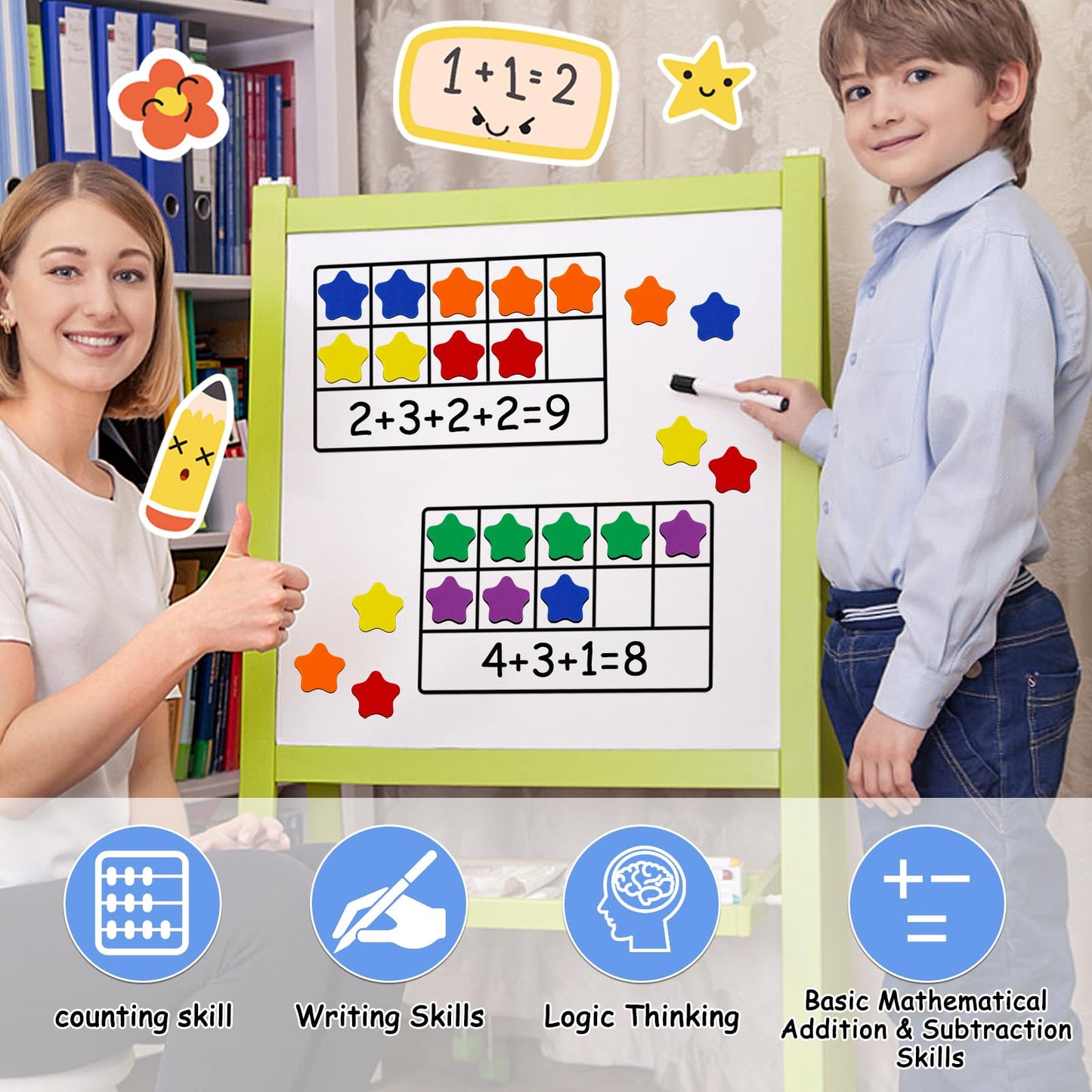 LOOIKOOS Magnetic Ten-Frame Set,Math Manipulative Games for Kids Number Counting Games,Montessori Educational Toy for Kindergarten Preschool 3 4 5 Year Old