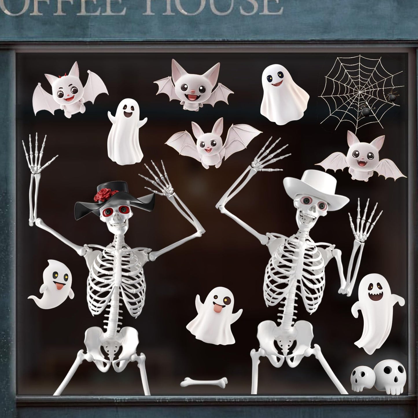 Extra Large Halloween Window Clings Decorations for Glass Window, Halloween Giant Skeleton Window Stickers for Indoor Bathroom Glass Door Decor Home Office Haunted House Party Supplies