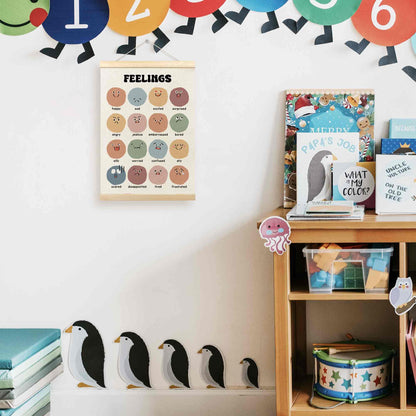 TLESKE Boho Classroom Feelings Emotions Chart Poster Hanger Frame for Toddlers Kids, Homeschool Hanging Wall Art Room Decor for Nursery Playroom, Preschool Prek Learning Educational Poster, 12x16