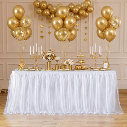 Besutolife 6FT Tulle Table Skirt for Rectangle Tables White 3-Layer Tutu Desk Skirts Ruffled Shimmer Table Skirting for Birthday Wedding Parties Gender Reveal Baby Shower Cake Dessert Table Decor