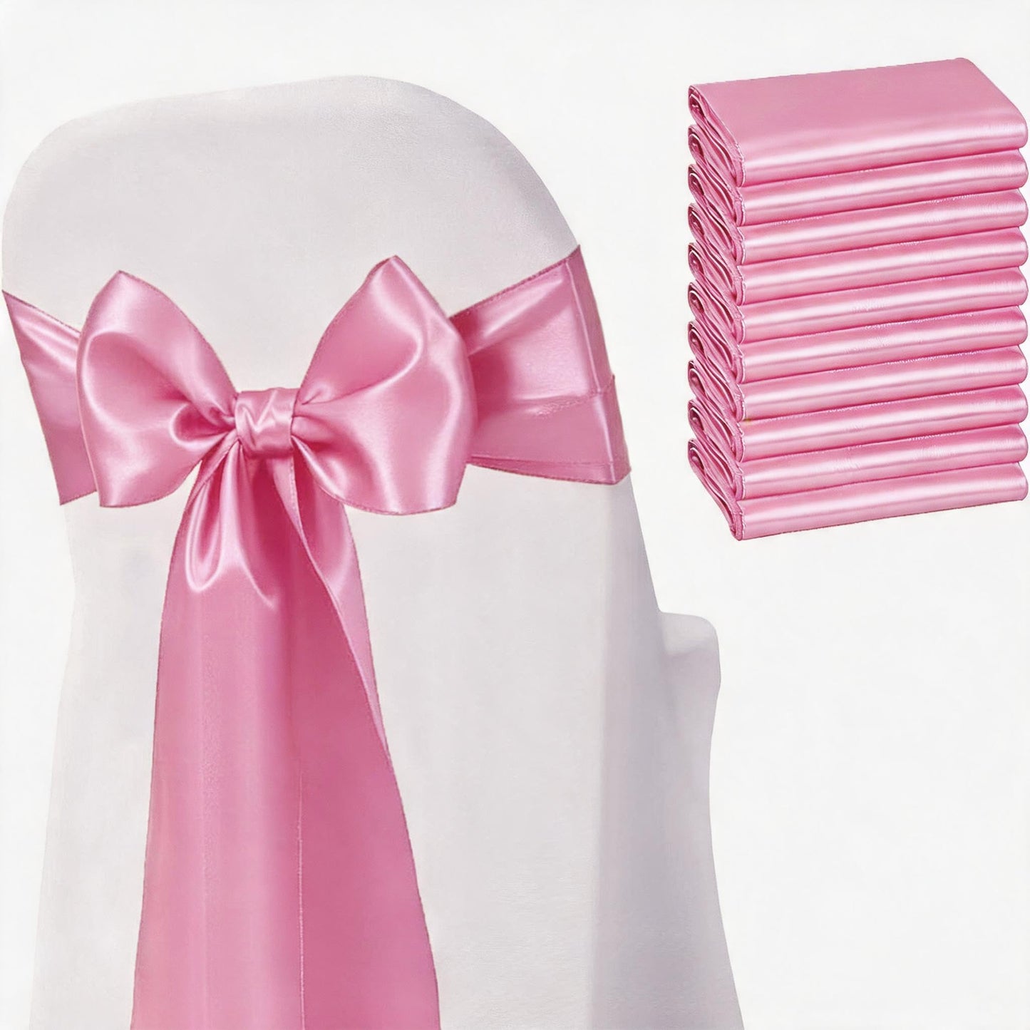 Satin Chair Sashes Bows 50 Pack Universal Polyester Chair Ribbons for Wedding Anniversary Retirement Party Birthday Engagement Banquet Graduation Outdoor Events Decor (Pink, 50 pcs)