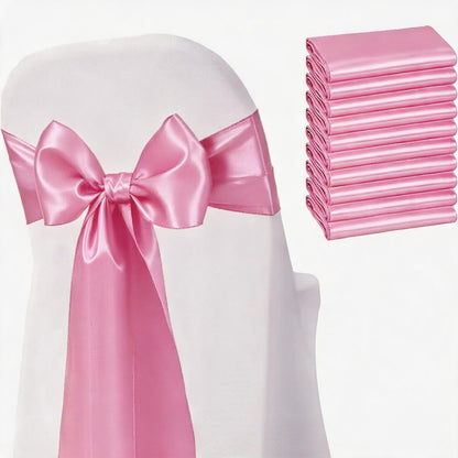 Satin Chair Sashes Bows 50 Pack Universal Polyester Chair Ribbons for Wedding Anniversary Retirement Party Birthday Engagement Banquet Graduation Outdoor Events Decor (Pink, 50 pcs)