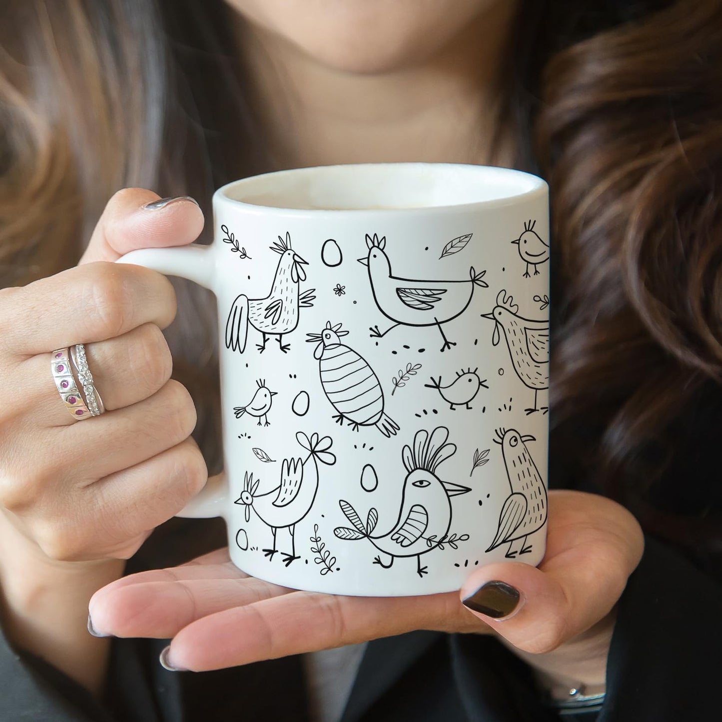 Funny Chicken Design Coffee Mug for Poultry Lovers - Farmhouse Ceramic Cup with Flock Illustration, Country Style Gift for Women & Men, Christmas Birthday Present-258