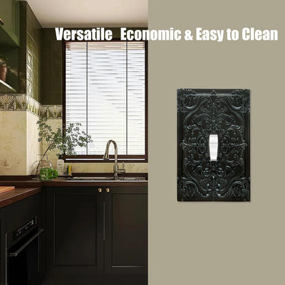Spshian Decorative Light Switch Plate Covers Black Flower Elegant 3D Floral Embossed 1 Gang Light Switch Cover Plate Single Toggle Wall Plate Outlet Covers Faceplate for Bedroom Home Decor