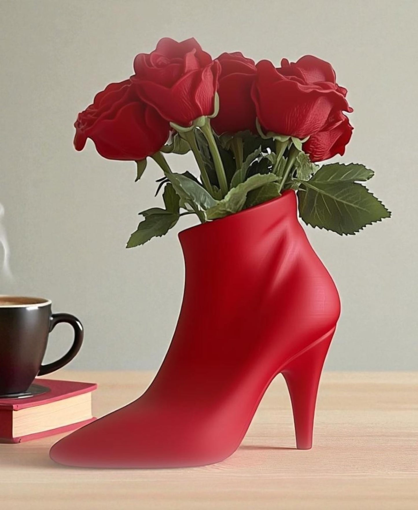 3D Printed Decorative Flower Pot – Shaped Like a High Heel Shoe – Unique Home or Office Decor Planter (Red)