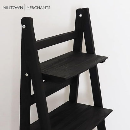 Distressed Ladder Shelf - Rustic Leaning Bookshelf for Home Decor (Black)