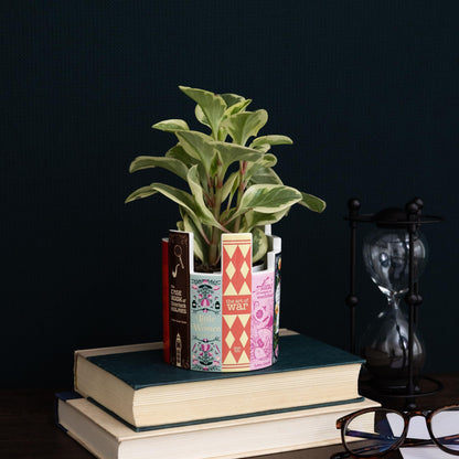 Steel Mill & Co Ceramic Desk Pot for Office/Shelf/Bedroom, Bookish Pen Holder or Small Plant Vase with Classic Literary Book Spine Design, Classic Books