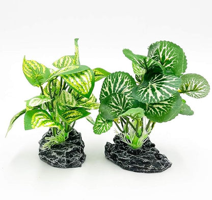 Aquarium Plants Betta Fish Tank Decorations 4inch/2pcs Soft Silk Artificial Plant Goldfish Waterscape Fish Hides Snake Tank/Reptiles Plants(A-2pcs Set/Green)