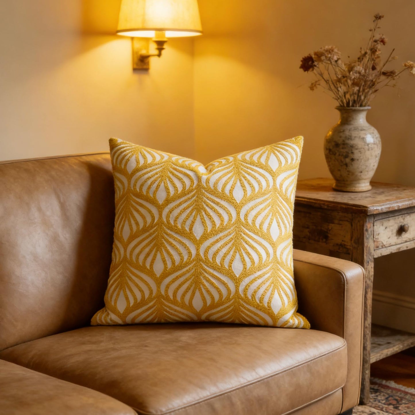 Slow Cow Embroidery Decorative Throw Pillow Cover Case for Couch Sofa Home Decor Modern Geometric Accent Pillow Cushion Cover 18 x 18 Inches Yellow
