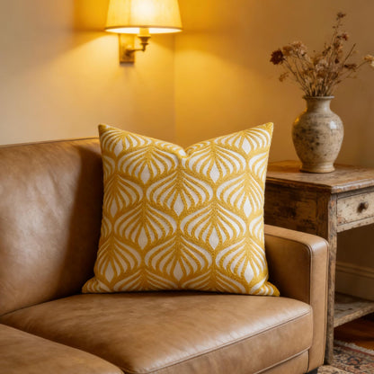 Slow Cow Embroidery Decorative Throw Pillow Cover Case for Couch Sofa Home Decor Modern Geometric Accent Pillow Cushion Cover 18 x 18 Inches Yellow