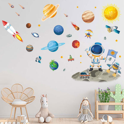 Amimagen Outer Space Astronaut Wall Stickers - Planets Rocket Boys Wall Decals - Baby Nursery Kids Room Daycare Playroom Classroom Wall Decor