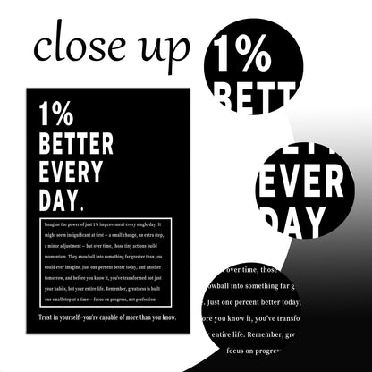 Motivational Wall Art 1% Better Every Day Inspirational Office Decor Framed Canvas Print Small Workout Poster for Home Gym Growth Mindset Sign Positive Daily Affirmation Decor [12''Wx18''H]