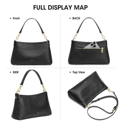 Kattee Genuine Leather Crossbody Bags for Women 2026 Trendy, Small Tote Purses Shoulder Handbags with 2 Removable Straps, Black