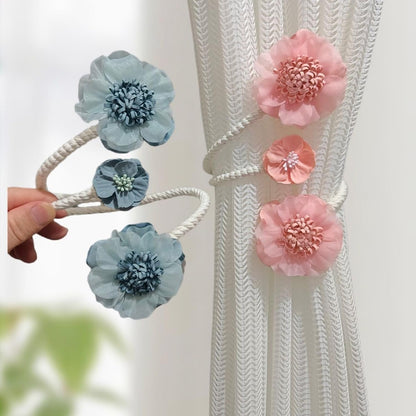 Curtain Tiebacks 2 Packs, Artificial Flower Curtain Holdbacks Clips,Flexible Curtain Buckle Elegant Decorative for Home Living Room Bedroom (Blue)