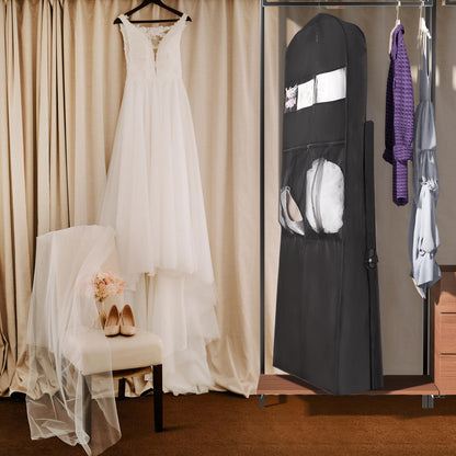 Univivi Wedding Dress Travel Bag for Airplane, Extra Long Wedding Gown Garment Bag with Accessory Pockets, 72 Inch Trifold Heavy Duty Dress Bags for Gowns for Travel and Closet Storage (Black)