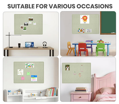 Bulletin Board - 35 x 17.5 inches Decorative Felt Pin Board - Cork Board Alternative for Wall - Foldable Photo Board Self-Adhesive Prayer Board with 20 Pushpins - Sage Green