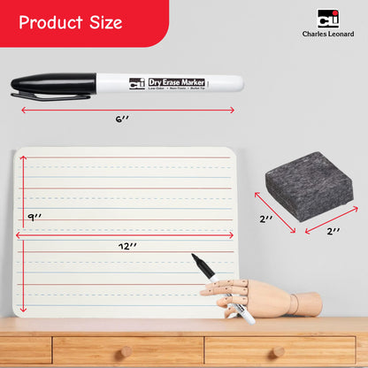 Charles Leonard Dry Erase Board Classroom Pack - Mini Lapboard School Supplies - Includes 12 Each One-Sided Lined Erasable White Boards, 2 Inch Felt Erasers and Black Dry Erase Markers (35025)